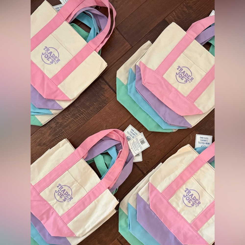 TRADER JOE'S MINI PASTEL CANVAS TOTE BAG, NEW SPRING PASTEL COLORS  
4 BAGS SET - Picture 2 of 2